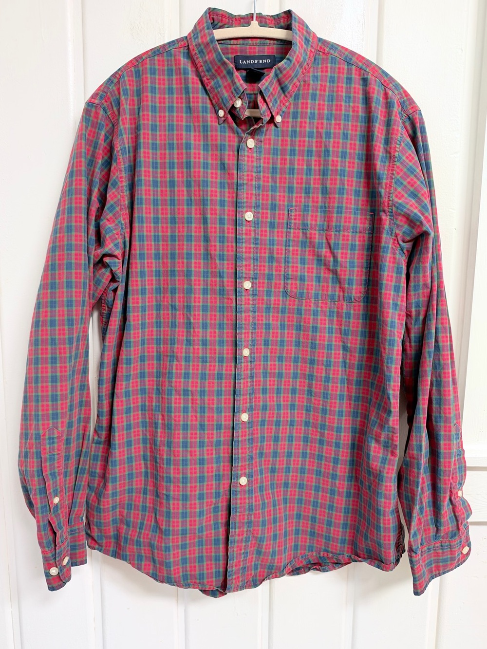 Lands’ End Men’s M 100% Supima Cotton Plaid Button Down Shirt